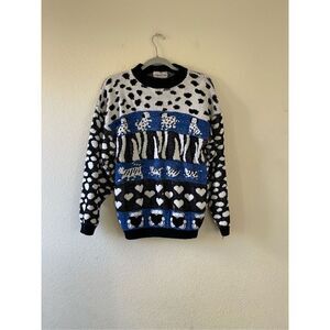 Vintage Dog‎ Cat Bear Dalmatian Print sweater size small